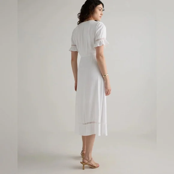 QUINCE NWT Lightweight Crepe Lace Inset Midi Dress -white -large - Picture 5 of 10